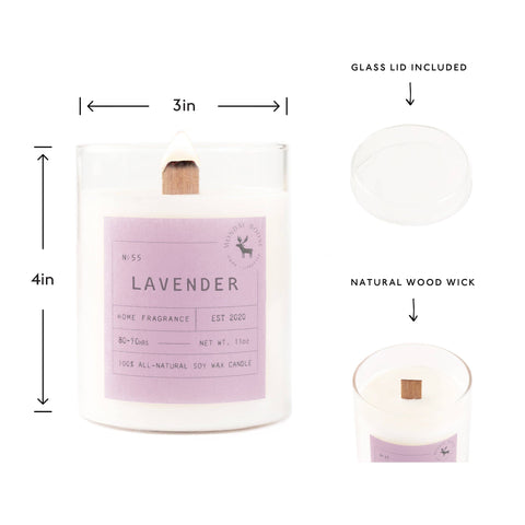 Lavender Signature Soy Wax Candle, 11 oz wood wick