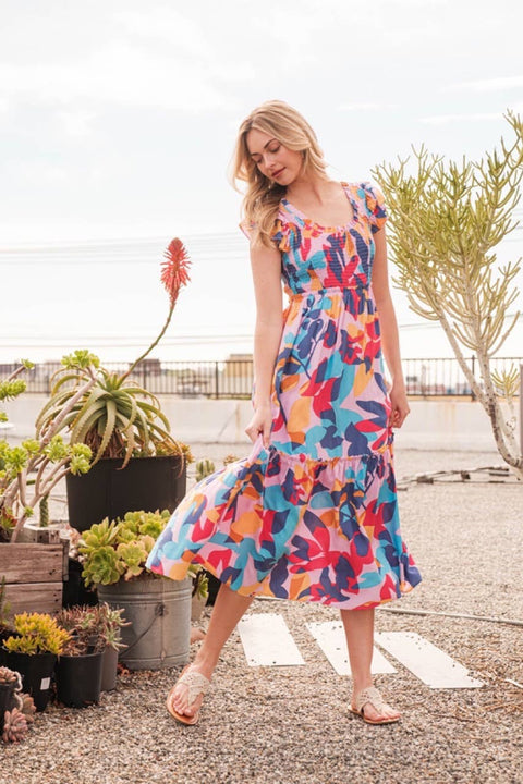 Ivy Abstract Print, Colorful Maxi Dress