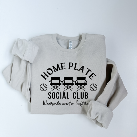Home Plate Social Club Ultrasoft Crewneck Sweatshirt, Baseball Softball
