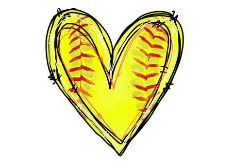Softball Heart Temporary Tattoo, 3" size