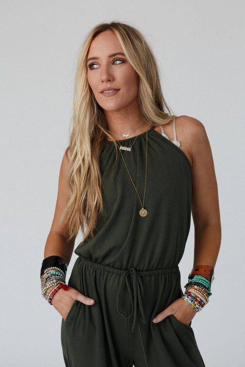 Lucky Love High Neck Jumpsuit - Olive