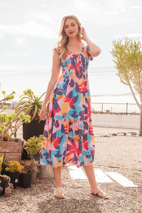 Ivy Abstract Print, Colorful Maxi Dress