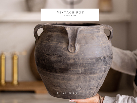 Atelier Vintage Found Black Grey Pot with Handles