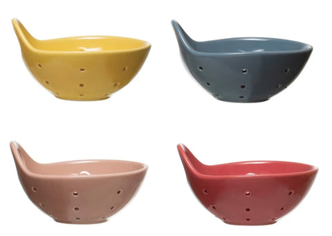 Stoneware Berry Bowl with Handle, 4 Bright Colors