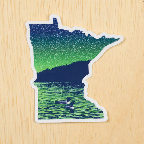 Sticker Minnesota Loons and Northern Lights