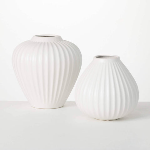 Ribbed Fluted White Ceramic Vases