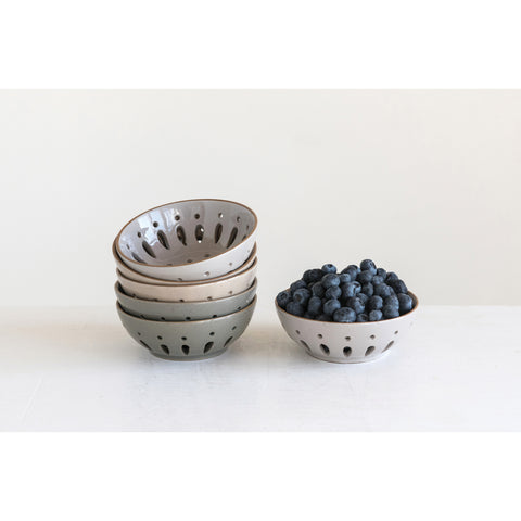 Stoneware Neutral Berry Bowl Strainer, 3 Colors