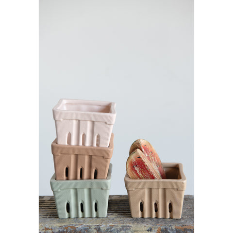 Textured Stoneware Berry Basket, 4 Colors Available