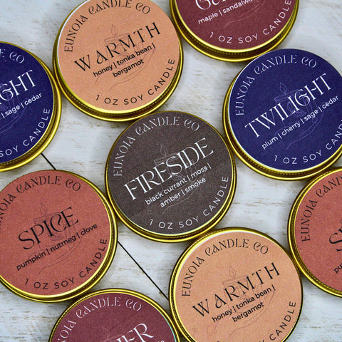 Fireside Soy Candle | 1 oz Gold Tin Candle