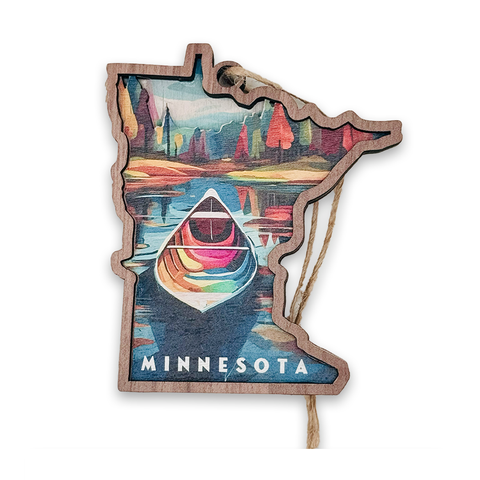 Minnesota State Shaped Cozy Canoe 3 Layer Wood Ornament