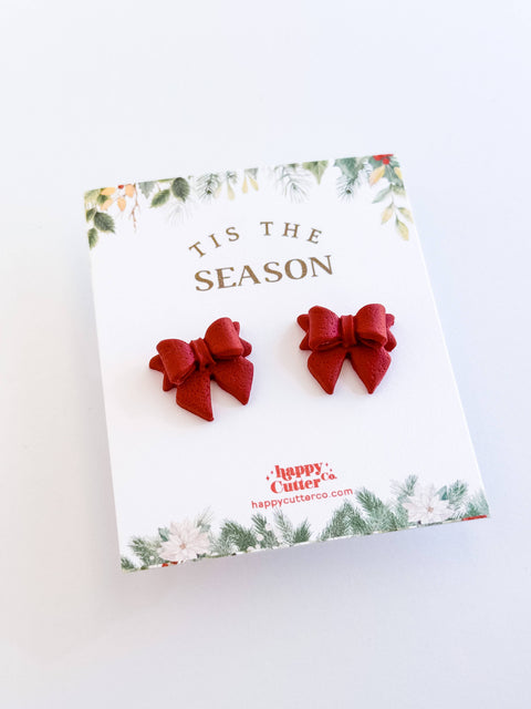 Christmas Studs - Classic Red Holiday Bow Stud Earrings