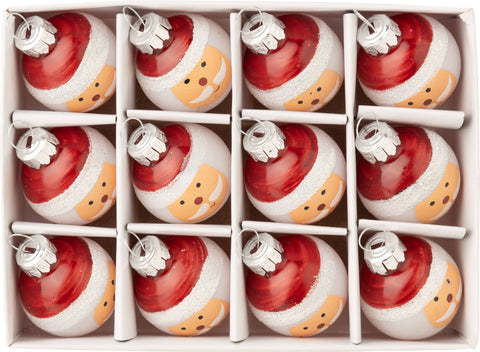 Set of 12 Mini Glass Santa Ornaments