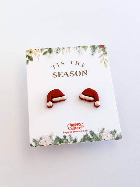 Christmas Studs - Classic Red Santa Hat Holiday Earrings