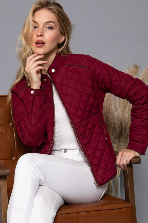 Suede Piping Detail Rib Quilted Padding Jacket