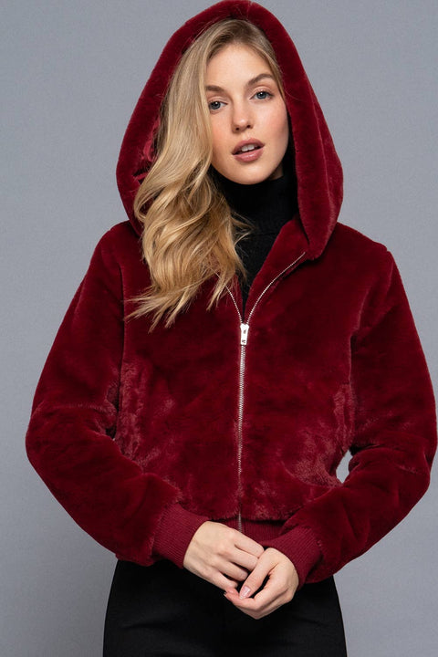 Long Sleeve Zip Up with Hoodie Faux Fur Jacket