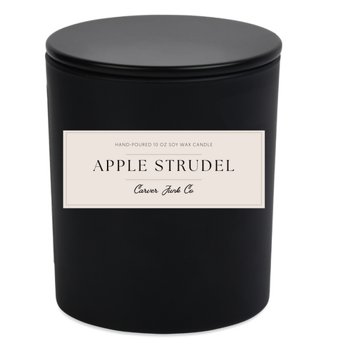 Apple Strudel 10oz Soy Wax Candle, Matte Black with Lid