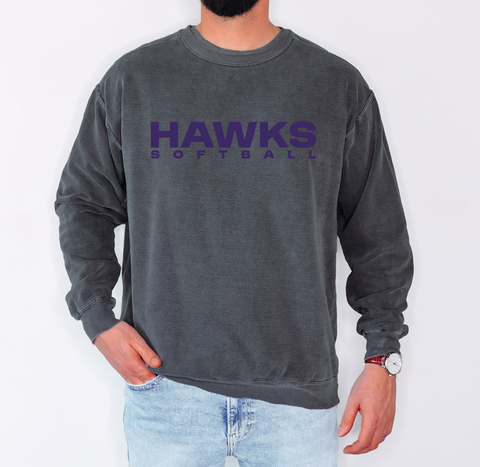 Hawks Softball Text Comfort Colors Adult Unisex Sweatshirt