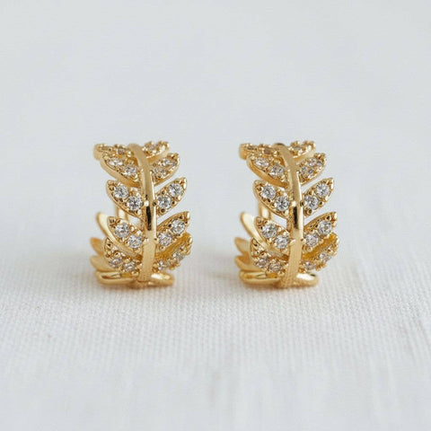 French Vintage Cubic Zirconia Leaf Stud Earrings