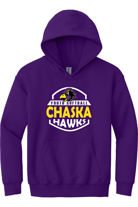 Chaska Hawks Youth Softball Badge Logo - Youth Heavyweight Hoodie, Grey or Purple