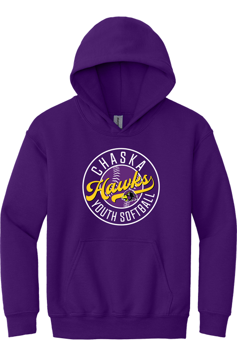 Chaska Hawks Youth Softball Circle Logo - Youth Heavyweight Purple Hoodie