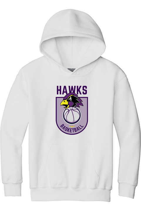 Chaska Hawks Basketball Badge White Youth Heavyweight Hoodie