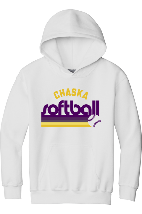 Chaska Softball Retro Style - Youth Heavyweight Hoodie, White