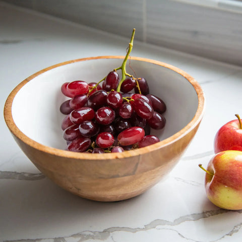 Wood + White Collection Mango Wood Salad/Serving Bowl, Medium