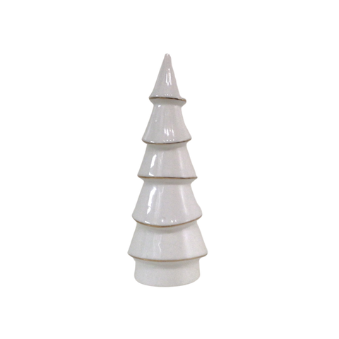 White Ceramic Modern Tree with Gold Trim, 8.3in