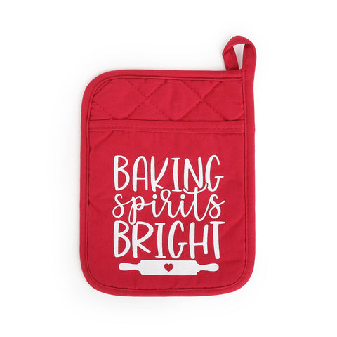 Holiday Pot Holder -  Red with White Text