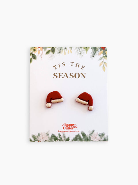 Christmas Studs - Classic Red Santa Hat Holiday Earrings