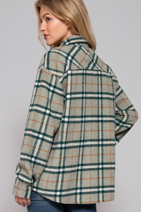 Long Sleeve Wool Blend Plaid Button Down Casual Jacket