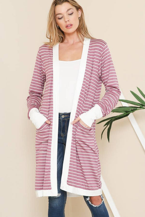 Cerrena Gold Stripe Midi Open Cardigan