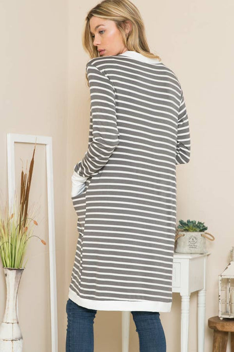 Cerrena Gold Stripe Midi Open Cardigan