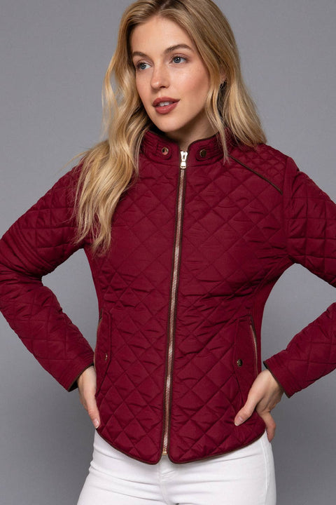 Suede Piping Detail Rib Quilted Padding Jacket