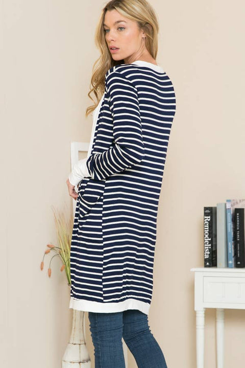 Cerrena Gold Stripe Midi Open Cardigan