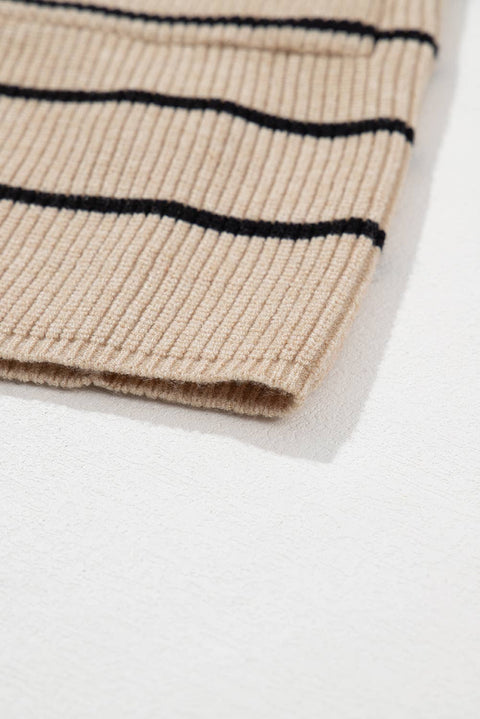 Stripe Shawl Neckline Open Cardigan with Pockets