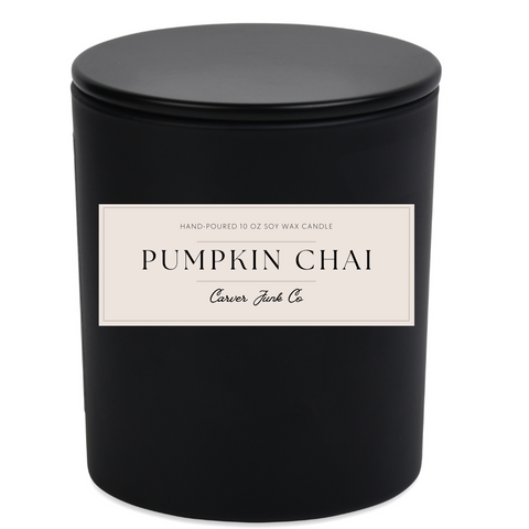 Pumpkin Chai 10oz Soy Wax Candle, Matte Black with Lid