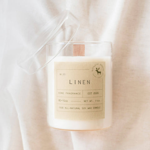 Linen Signature Soy Wax Candle, 11 oz wood wick