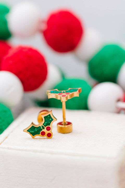 Holiday Holly Stud Earrings