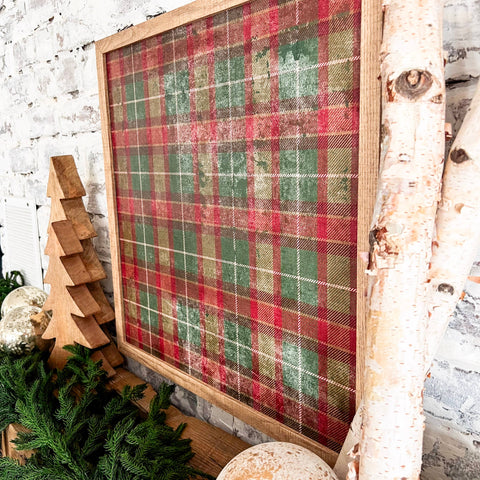 Vintage Green/Red Plaid Wood Sign