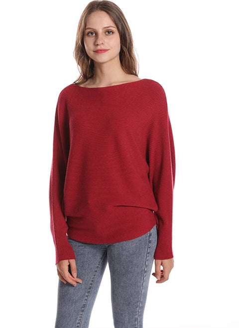 Boat Neck Batwing Sleeve Knit Soft Sweater