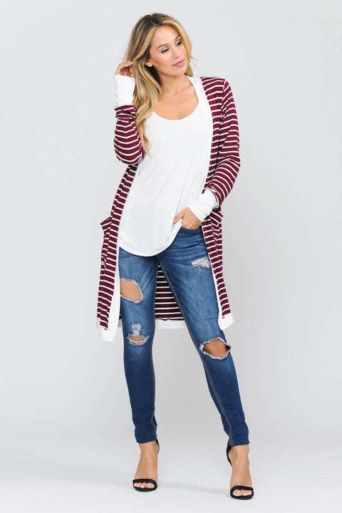 Cerrena Gold Stripe Midi Open Cardigan