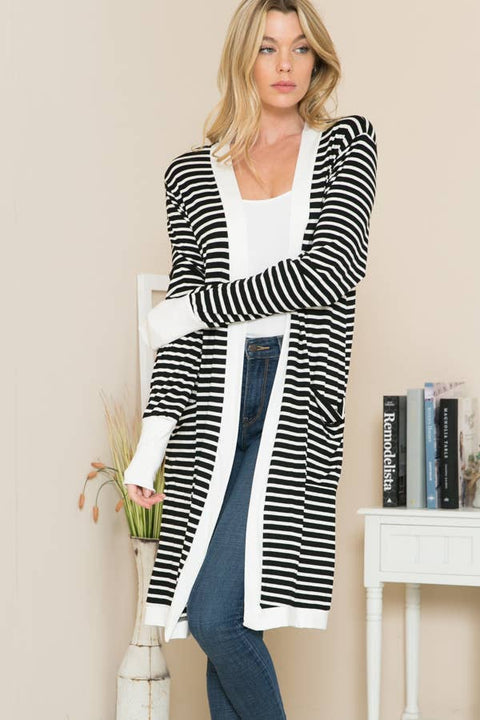 Cerrena Gold Stripe Midi Open Cardigan