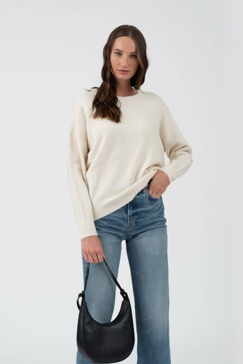 SOLID CREWNECK FRONT SEAM KNIT SWEATER