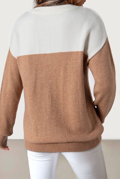 Two-tone Colorblock Central Seam Knit  Sweater | S-XL