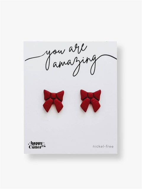 You are Amazing Gift for Her | Red Bow Clay Earrings