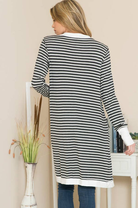 Cerrena Gold Stripe Midi Open Cardigan