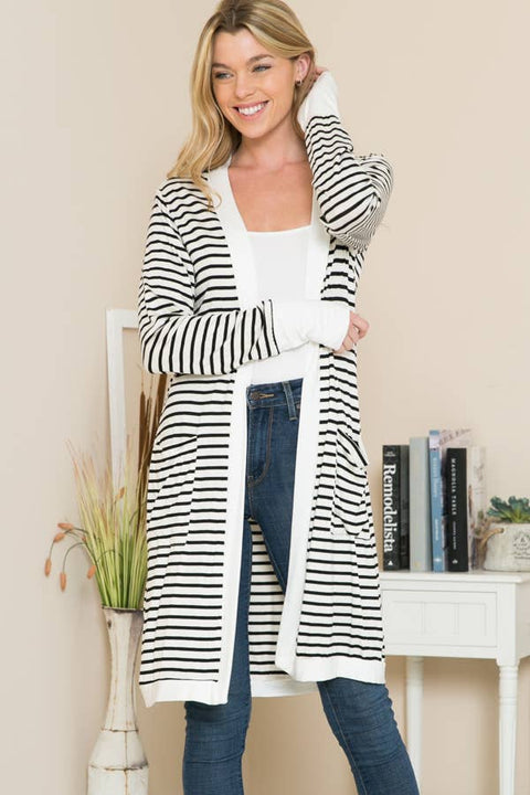 Cerrena Gold Stripe Midi Open Cardigan