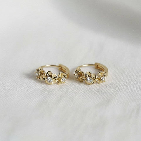 Cubic Zirconia Flower Huggie Hoop Earrings