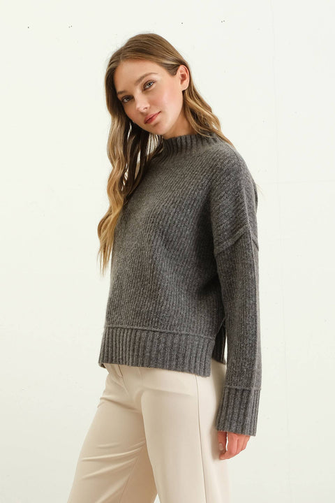 Mari Mock Neck Split Hem Sweater, 2 colors